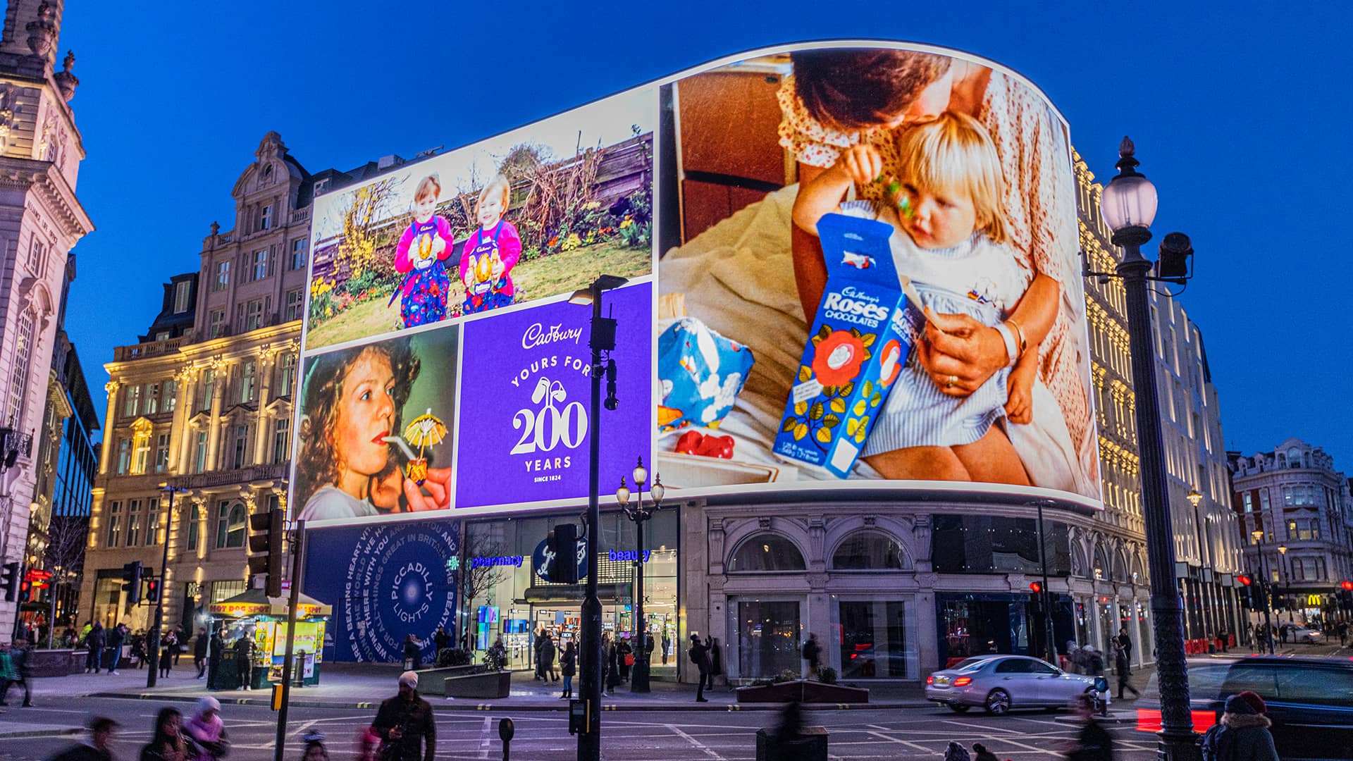 Cadbury 200 branding on a building corner