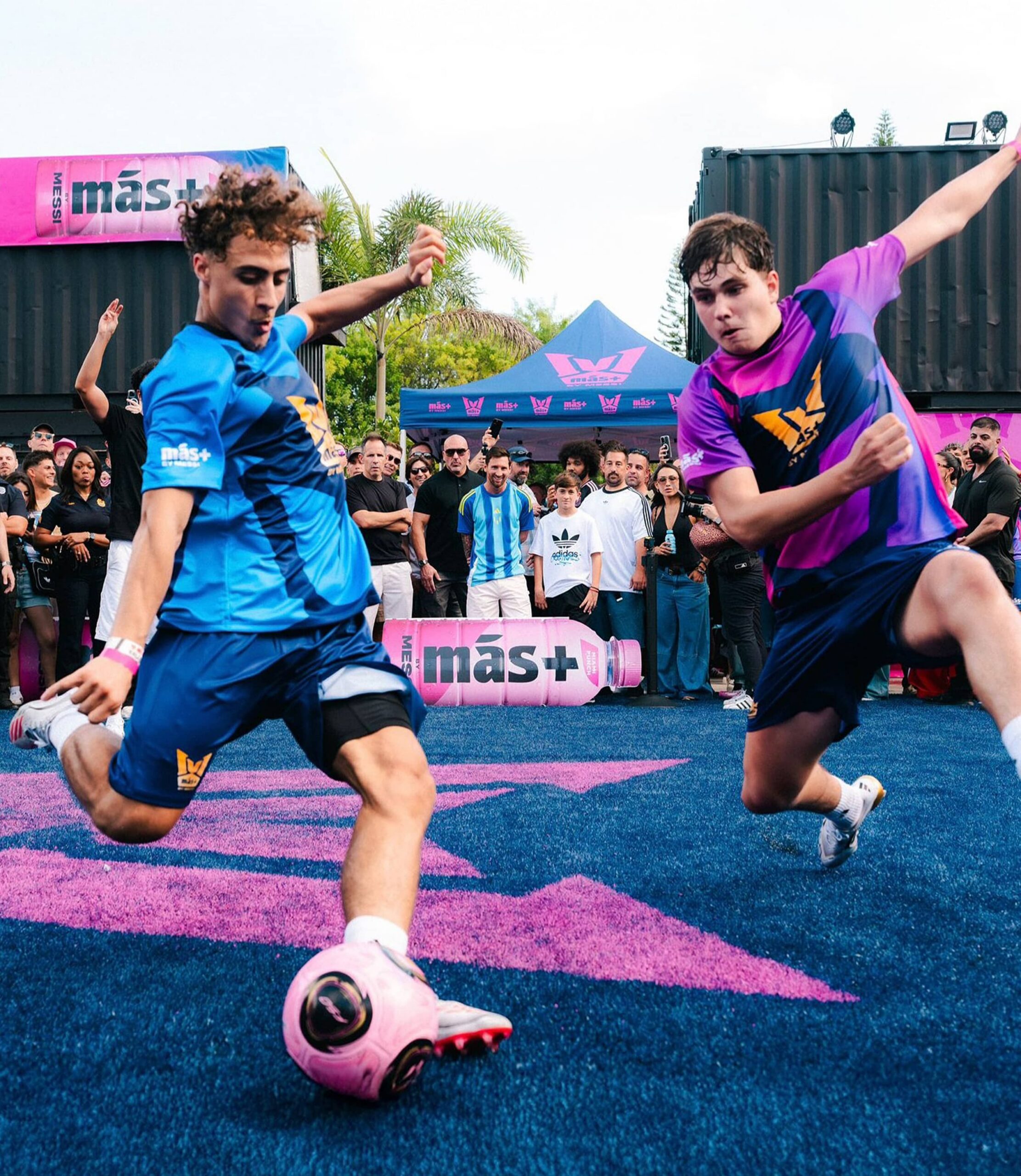 Two football players playing football